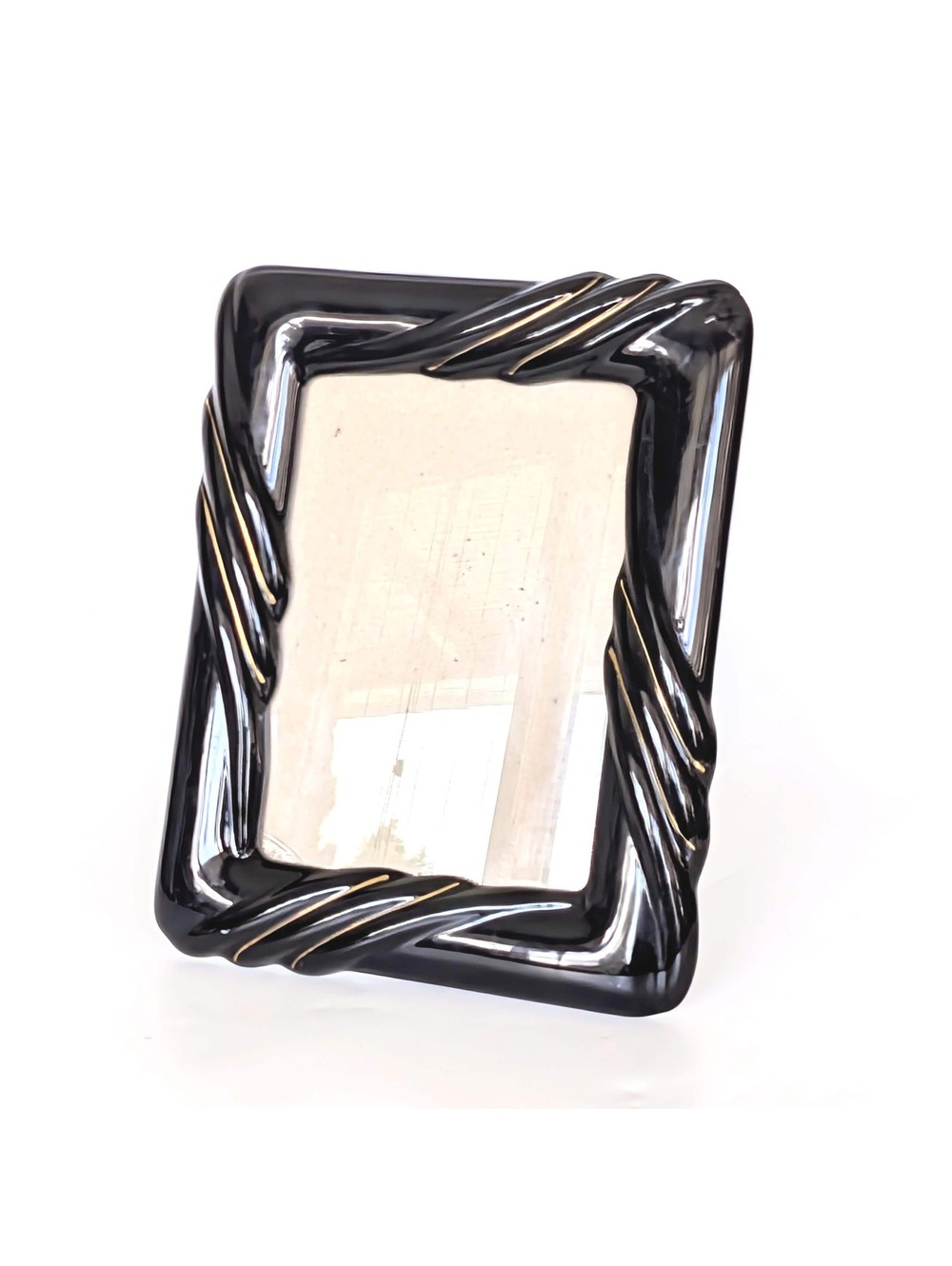 1980s Vintage Black & Gold Ceramic Photo Frame - Art Deco Revival Style